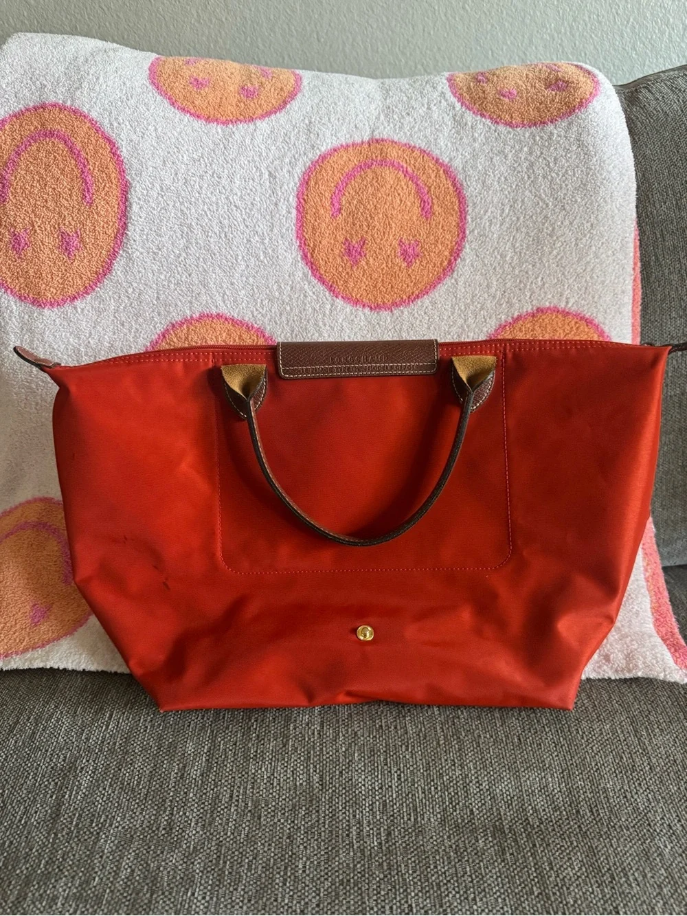 Longchamp Le Pliage Medium Short Handle Orange Nylon Tote